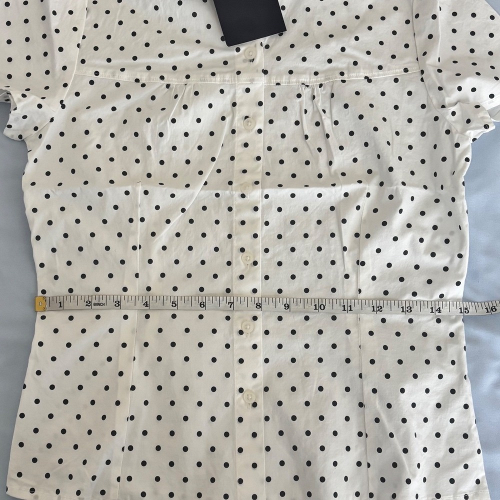 Brandy Melville Button Up Shirt Womens One Size White Polka Dot Peter Pan Collar - Picture 6 of 8